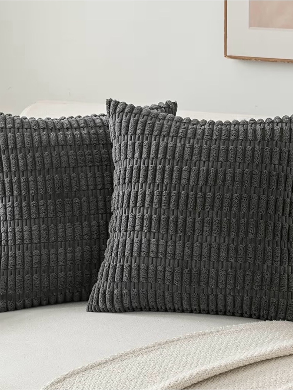 Textured Square Throw Pillow Cover. Pair - Charcoal Gray